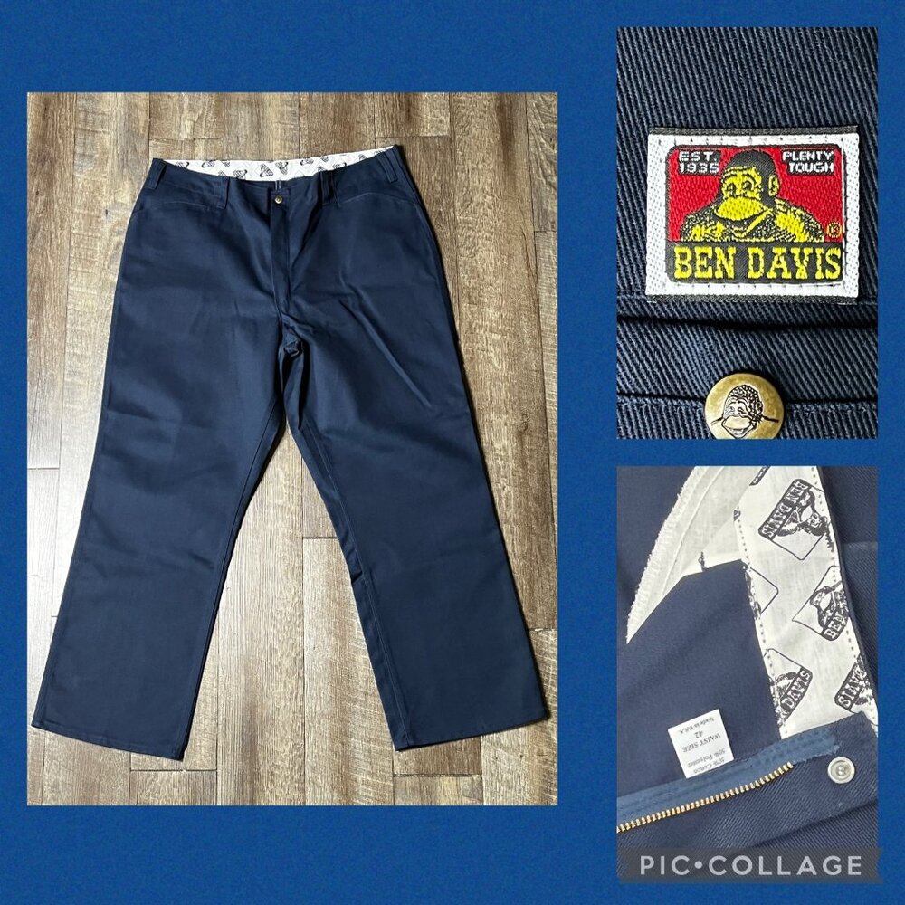 Ben Davis Pants Mens 42x31 Navy Blue Wide Leg Baggy Skater Crispy VTG 90s USA
